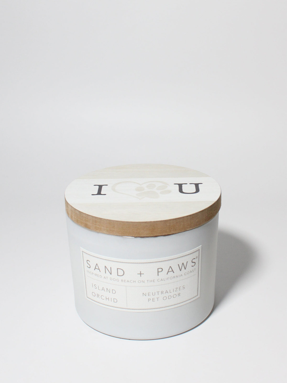 Sand + Paws Island Orchid 12 oz scented candle White Vessel with Painted I heart U lid